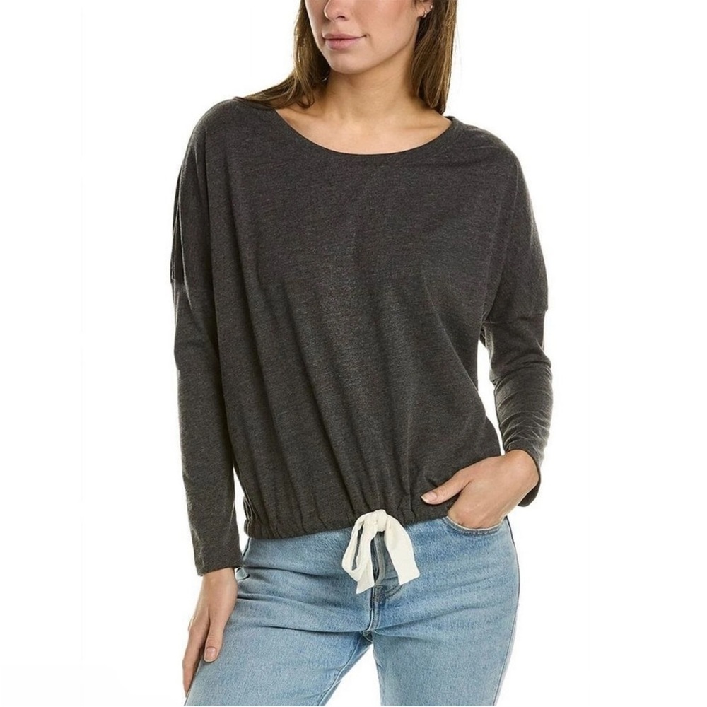 NWT Eberjey Gisele Tencel Modal Long Sleeve Drawstring Top Charcoal Gray Small - Picture 3 of 11